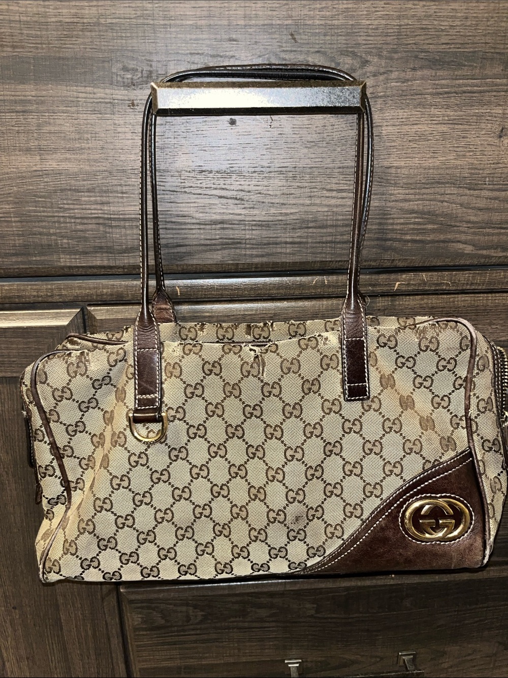 Authentic Gucci Beige GG Canvas Tote with Gold Hardware